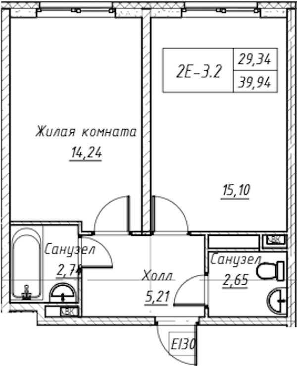 1-комнатная квартира 40.44 м², 4/14 эт., Комплекс апартаментов «Zoom на Неве»